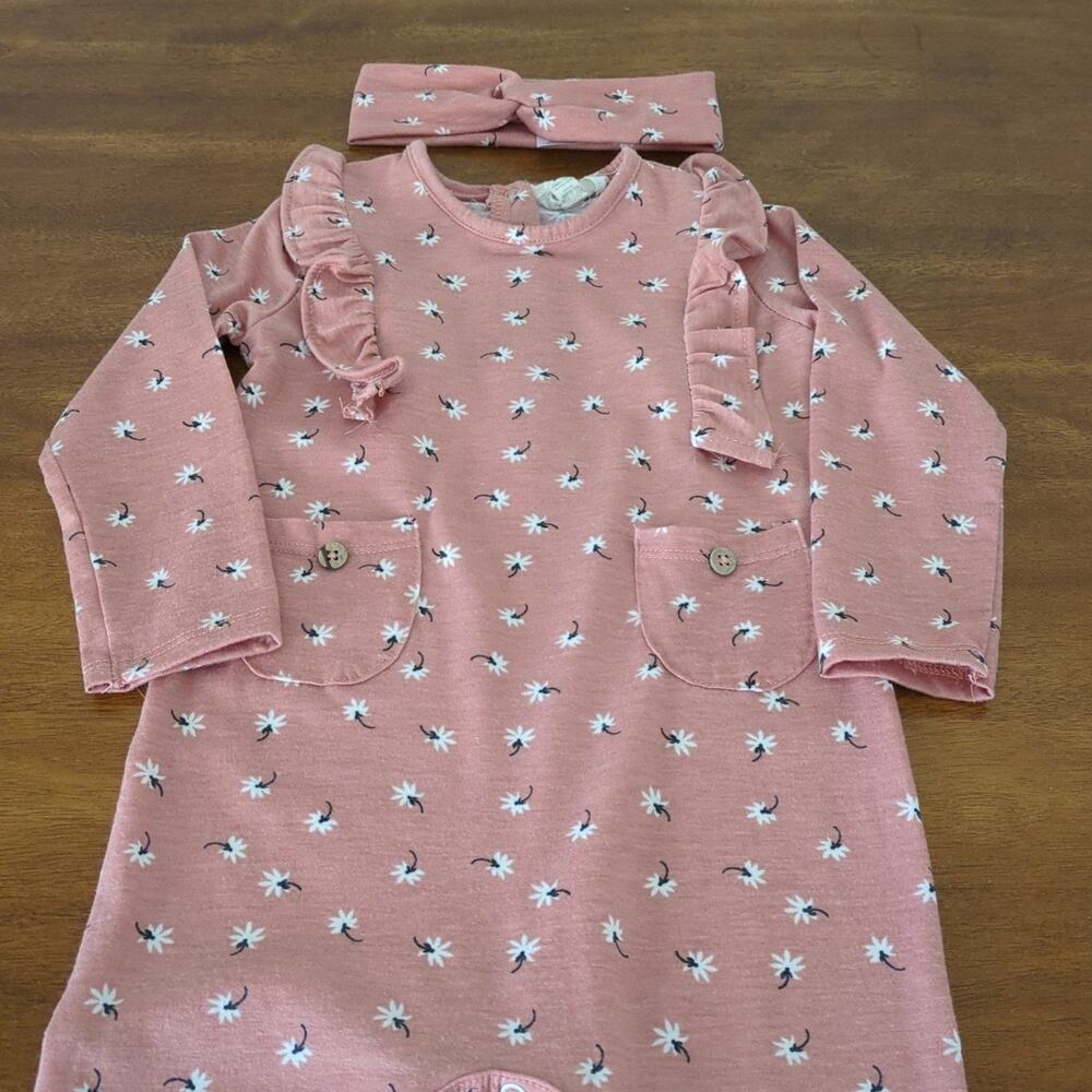 Girl pink pant romper with headband 24M New